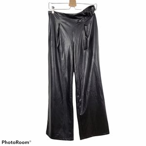 *Shein Pleather Cutout Hip Belted Wide Leg Pants Rocker Goth Gothic Vegan Med